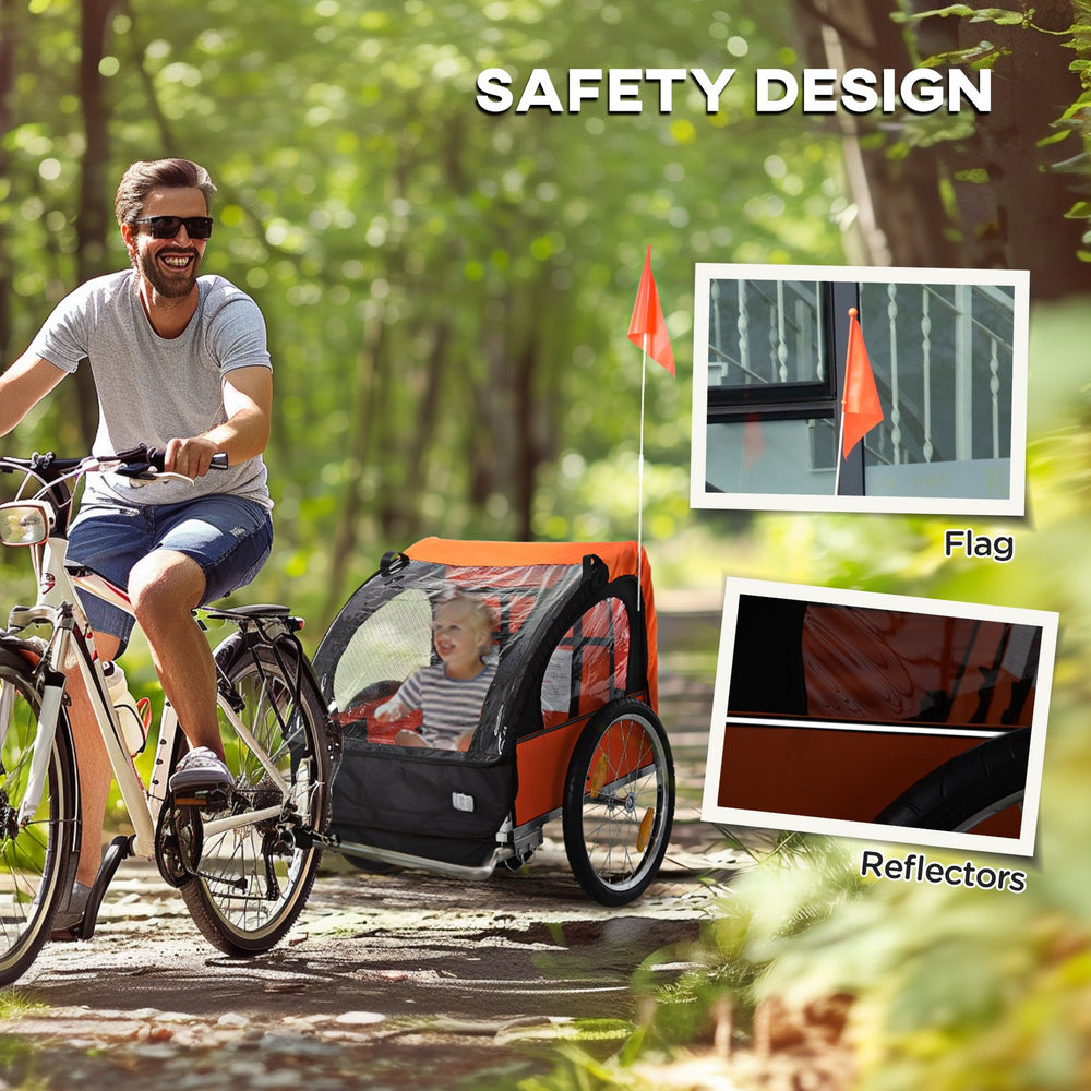 English Elm Aosom Two Seat Kids Bike Trailer Steel Frame with Safety Harness and Mesh Windows W2225P229089