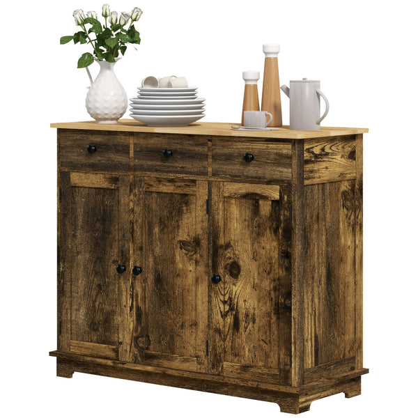English Elm Homcom Rustic Brown Sideboard With Solid Wood Top, Ample Storage & Adjustable Shelves For Any Space W2225P229094