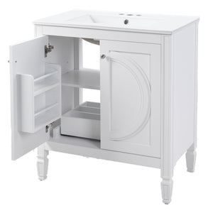 English Elm 30" Vintage White Bathroom Vanity with Ceramic Sink, No Assembly, Soft-Close Doors & Spacious Storage W2896P318470