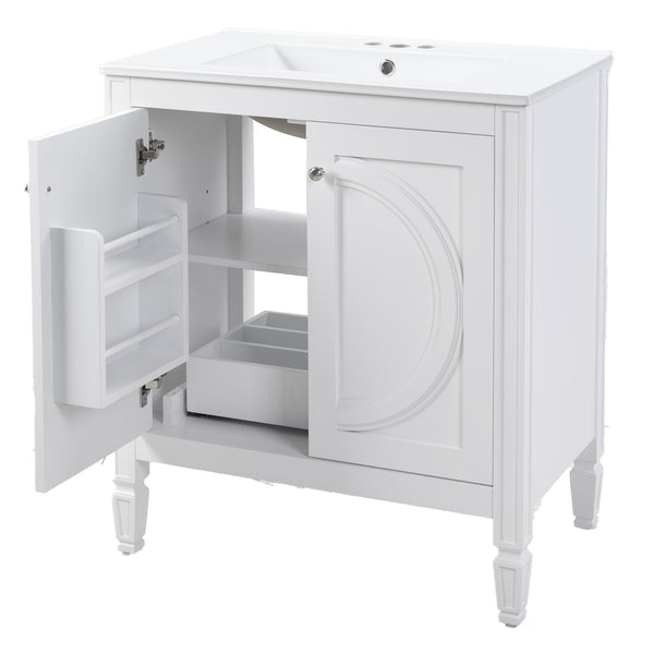 English Elm 30" Vintage White Bathroom Vanity with Ceramic Sink, No Assembly, Soft-Close Doors & Spacious Storage W2896P318470