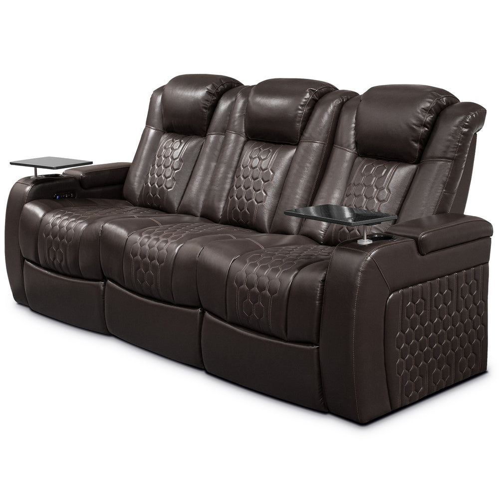 English Elm 86.6"power Recliner Set Genuine Nappa Leather Home Theater Rgb Lighting Usb Charging Coffee W3819S00101