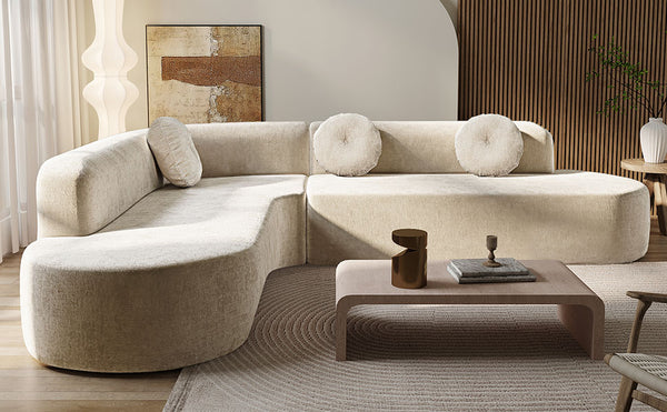 English Elm 122'' Curved L-shaped Sectional Sofa Chenille Upholstery Pocket Spring Living Room Seating Sand N760S0000049D