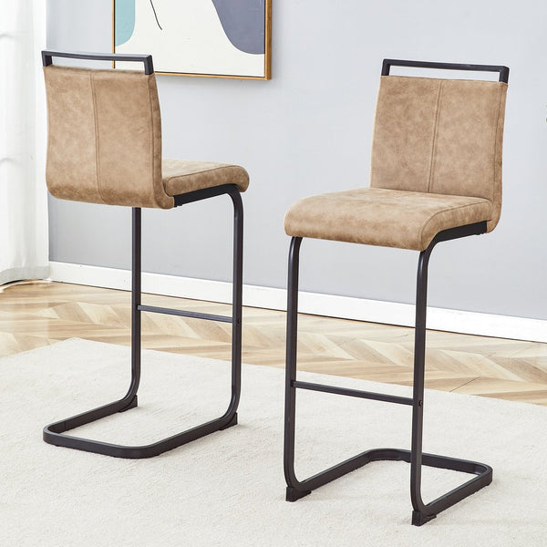 English Elm 42.5 Inch Brown Tech Fabric Bar Stool Set of 2 - Modern Comfort, Black Metal Legs, Non-Slip Feet W1512P391673