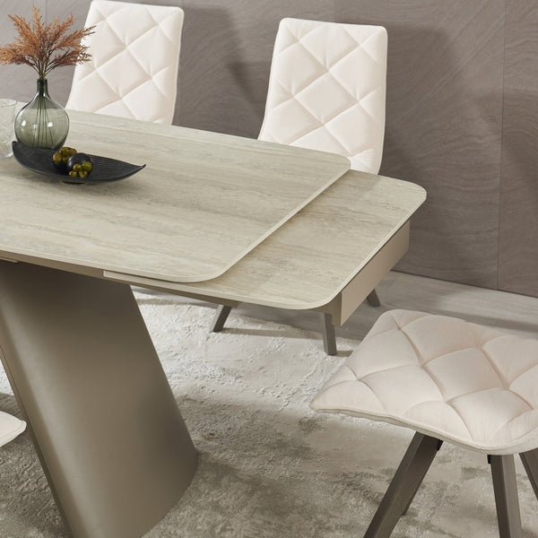 English Elm Retractable Sintered Stone Extendable Dining Table Seats Eight with Steel Base W5630S00002