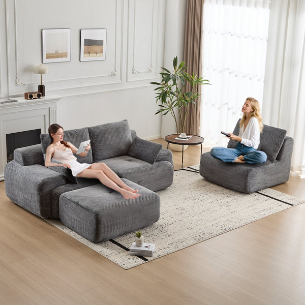 English Elm Modern Memory Foam Compressed Sofa — Pet-Friendly Corduroy Modular Sectional, Cloud-Like Comfort, No Assembly Grey W3723S00011