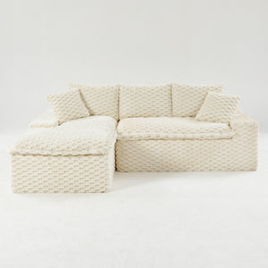 English Elm White Turtle Velvet Convertible Sofa: Stylish L-Shape Twin-Seat With Left Chaise For Cozy Lounging W3371S00037-GIGA