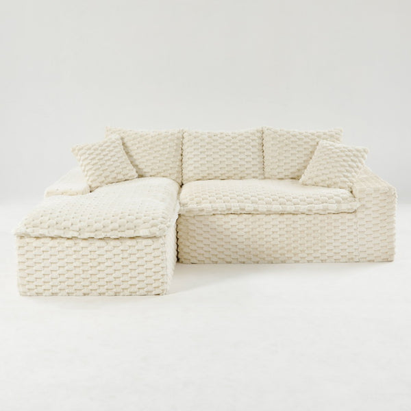 English Elm White Turtle Velvet Convertible Sofa: Stylish L-Shape Twin-Seat With Left Chaise For Cozy Lounging W3371S00037-GIGA