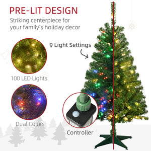 English Elm Homcom 4Ft Prelit Artificial Christmas Tree With 208 Branches & 100 Led Lights For Small Spaces W2225P249674