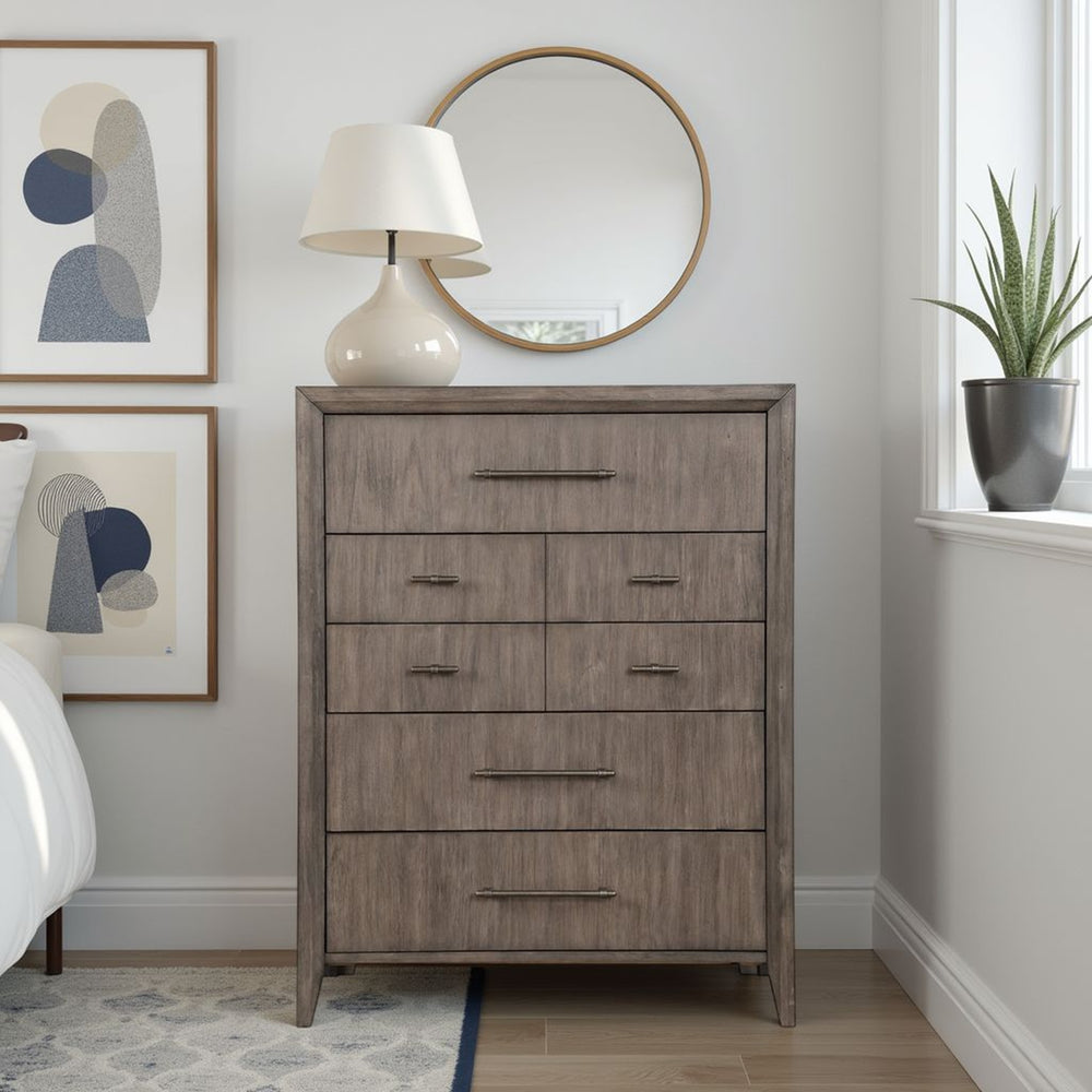 English Elm Avana Five Drawer Chest Poplar Acacia Veneer Mid Century Bedroom Storage Fully Assembled B108P468532