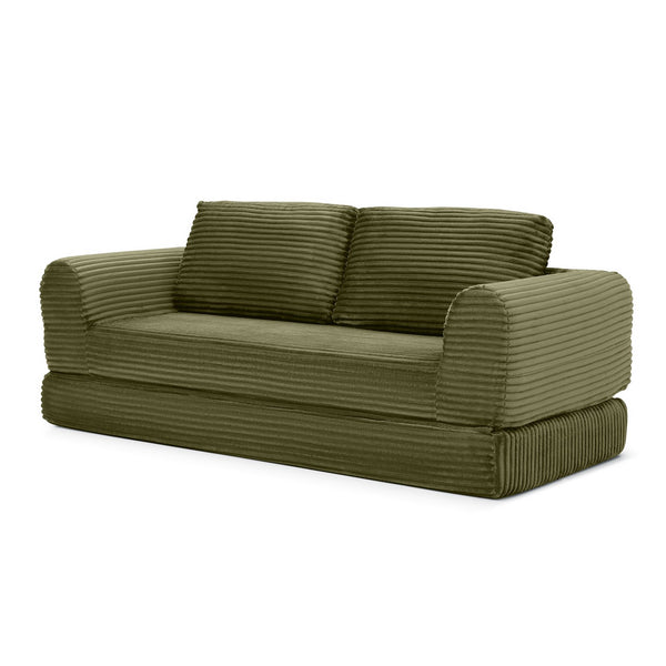 English Elm 2-in-1 Corduroy Futon Sofa Sleeper with Foam Fill and Modular Floor Profile Green W1117P417299