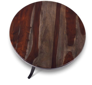 English Elm Steve Silver - Sparrow Rustic Round Crank Table in Dark Brown — Adjustable Sheesham Wood Top with Iron Base, Vintage Charm B081P157359