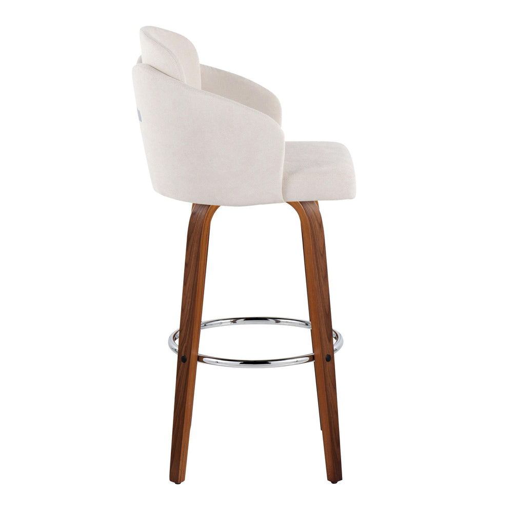 English Elm Fixed-height Swivel Barstools Velvet Seat Walnut Legs Chrome Footrest Set 2 B202S01899
