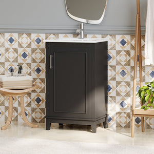 English Elm 20 Inch Modern Small Bathroom Vanity Cabinet With Ceramic Basin, Space-Saving Storage & Soft-Close Door Black N729P170386B
