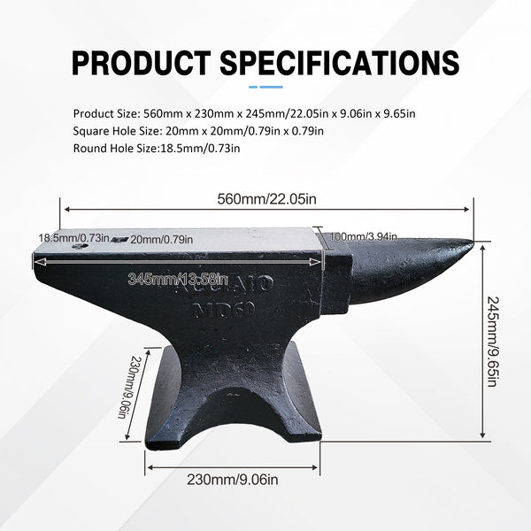 English Elm Single Horn Cast Steel Anvil 132lb Forge Tool for Bladesmithing and Metalwork W3213P453349