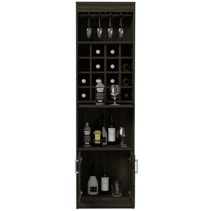 English Elm Illinois Bar Cabinet with 16 Bottle Cubbies, Glass Rack for 8, Cabinet & Open Shelf — Stylish, Ergonomic Storage B128S00031