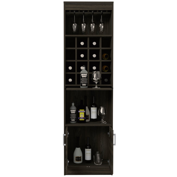 English Elm Illinois Bar Cabinet with 16 Bottle Cubbies, Glass Rack for 8, Cabinet & Open Shelf — Stylish, Ergonomic Storage B128S00031