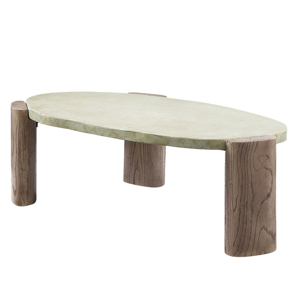 English Elm Dayana Off White & Oak Fiber Concrete Coffee Table - Sustainable 40mm Top, Minimalist Rustic Modern Elegance B2726S00127