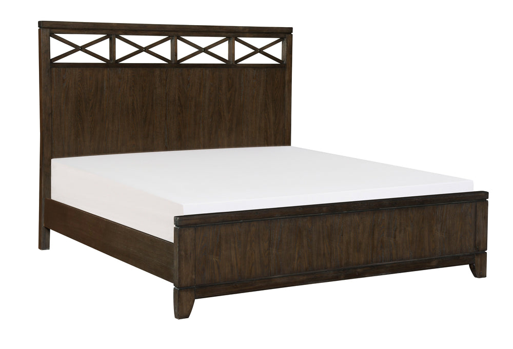 English Elm Contemporary Ash Veneer Eastern King Bed with Bold X-frame Headboard in Dark Brown B011S01125