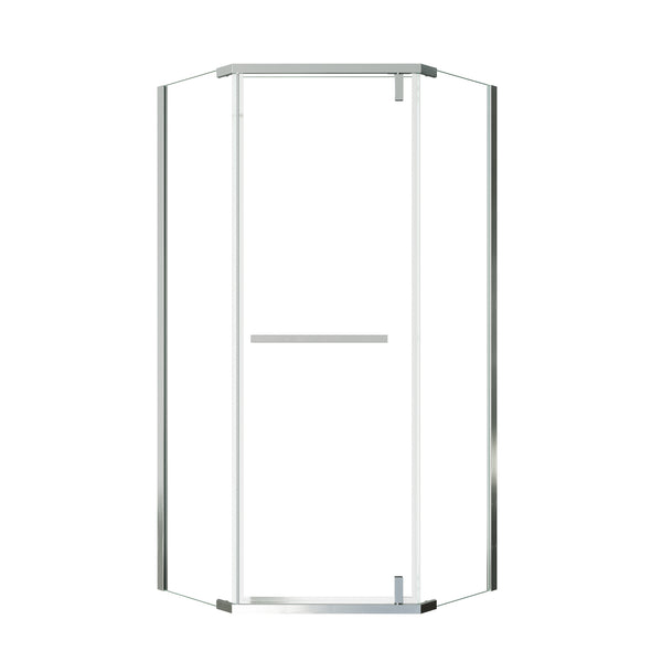 English Elm Corner Frameless Neo-angle Pivot Shower Enclosure with Tempered Glass and Sleek Hardware Brushed Nickel W637P348806