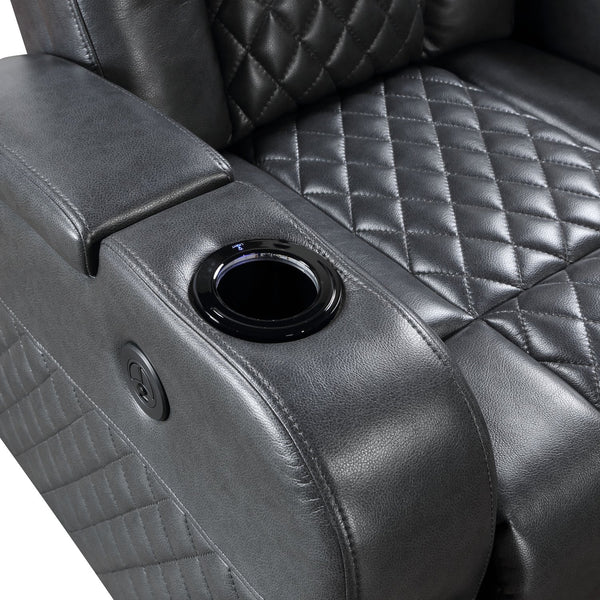 English Elm Dark Grey Power Recliner with LED Light, Bluetooth Speakers, Cooling Cup Holder & Wireless Charger - Modern Leather Aire Comfort and Tech Hub B062P215429