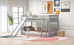 English Elm Twin Twin Bunk Bed with Convertible Slide & Reversible Ladder, Space-Saving Pine Frame for Kids Rooms Gray GX000213AAE-1