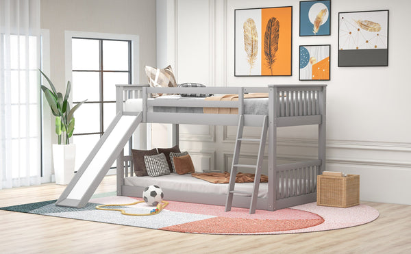 English Elm Twin Twin Bunk Bed with Convertible Slide & Reversible Ladder, Space-Saving Pine Frame for Kids Rooms Gray GX000213AAE-1