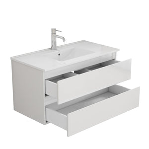 English Elm 36-inch Glossy White Bathroom Vanity with Ceramic Sink Soft Close Drawers Minimalist W3151S00065