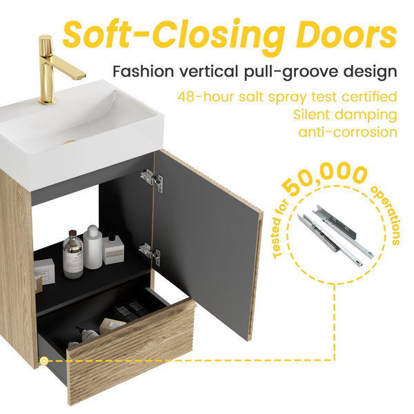 English Elm Gada Fluted Sage Freestanding Bathroom Vanity with Brushed Brass Vessel Sink Cabinet Light Oak W1865S00216