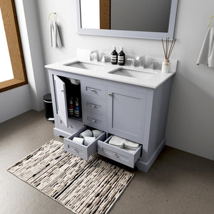 English Elm Dark Grey Double Bath Vanity With Cultured Marble Top, Faucet Set, & Ample Storage Solutions B2731P258331