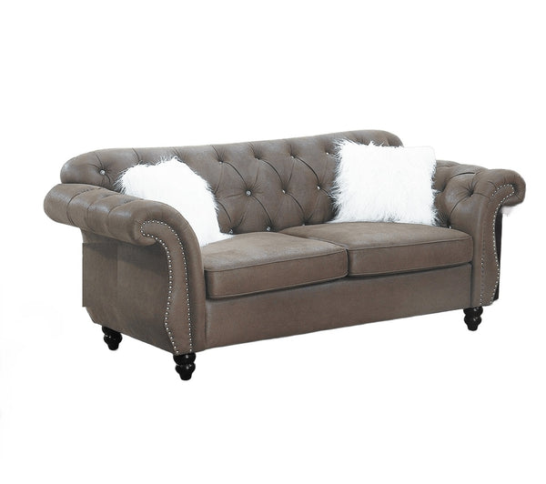 English Elm Dark Breathable Leatherette Loveseat with Crystal Tufting & Silver Nailhead Trim, Elegant 2-Seater Sofa 77"L B011S01833