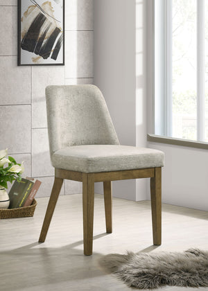 English Elm Set of 2 Tan Upholstered Dining Chairs with Rubberwood Tapered Legs Mid-century Style B016P445356