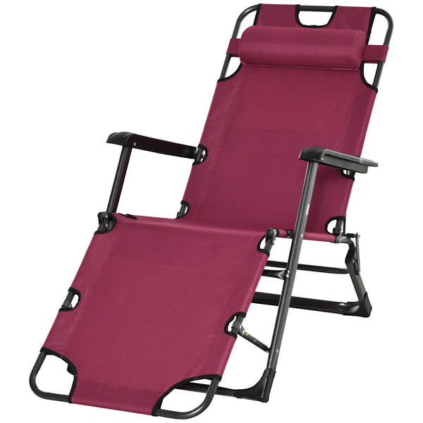 English Elm Outsunny Folding Chaise Lounge Chair - 2-In-1 Adjustable Tanning Bed & Sit-Up Chair For Outdoor Fun W2225P217583-GIGA