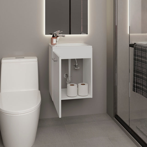 English Elm Bathroom Sleek Single-Door Vanity with Integrated Sink — Modern Minimalist Engineered Wood Storage, Durable & Eco-Friendly White 24.4 L x 20.4 W x 11.02 H B097P296812