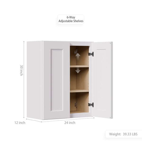 English Elm Gray Shaker Wall Cabinet Solid Wood Double Door Soft Close Kitchen Bath Storage White W5662P465991
