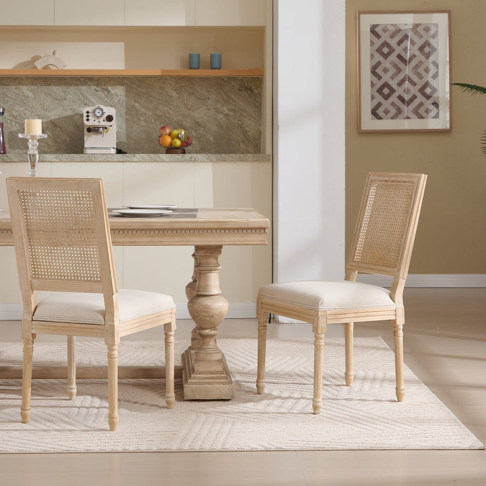 English Elm French Country Dining Chairs Set Of 2, Elegant Upholstered Rattan Back For Dining & Living Spaces W3426P324535