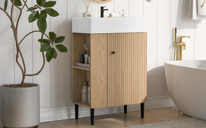 English Elm 21.6" Wood Left Side Storage Bathroom Vanity with Ceramic Sink, Soft-Close Door, Gold Handles, Modern SV000007AAD