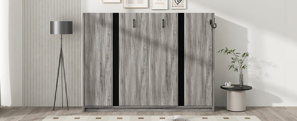 English Elm Full Full Size Murphy Bed Cabinet Gray — Space-Saving Fold-Down Full Bed with 800lb Capacity, Sleek Design N709P002048D