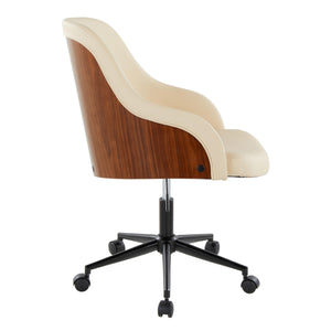 English Elm Office Chair Mid Century Modern Walnut Wood Faux Leather Seat with Swivel Base B202P474171