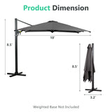 English Elm 10 Ft Cantilever Patio Umbrella With 360° Rotation & Tilt Adjustment, Square Outdoor Offset Umbrella With Aluminum Pole - Grey