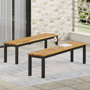 English Elm Lindsey Outdoor Acacia Wood Slat Bench with Metal Base for Patio and Garden Spaces 71986.00