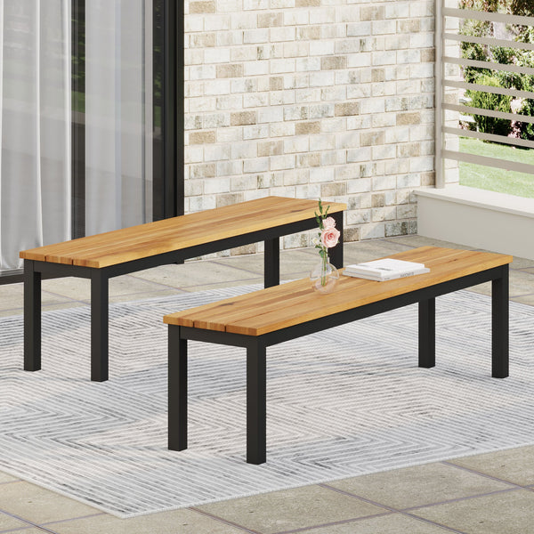 English Elm Lindsey Outdoor Acacia Wood Slat Bench with Metal Base for Patio and Garden Spaces 71986.00