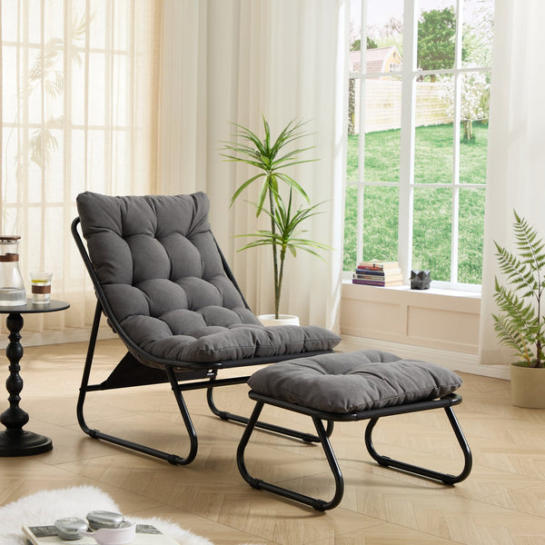 English Elm Patio Sling Recliner Set with Ottoman Steel Frame Mesh Seat Cushioned Modern Lounge W640P443483