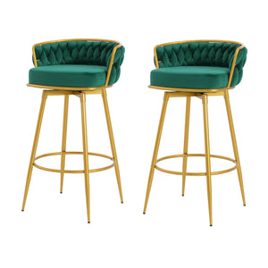 English Elm Christopher Knight Home® - Swivel Counter Height Bar Stools Set of 2 with 180° Turn, Hand-Woven Back, Gold Frame, Velvet Comfort Green N762P216979F