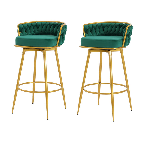 English Elm Christopher Knight Home® - Swivel Counter Height Bar Stools Set of 2 with 180° Turn, Hand-Woven Back, Gold Frame, Velvet Comfort Green N762P216979F