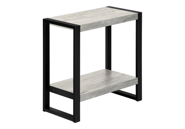 English Elm Accent C-Shaped Side Table with Reclaimed Wood-Look Top and Sleek Metal Frame for Small Spaces Grey 28 L x 15 W x 9 H B2710P219145