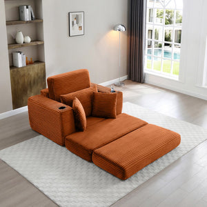 English Elm 52.4'' Boneless Foam Chaise Lounge Convertible Corduroy Sofa Bed for Living Room Orange W1117P410672
