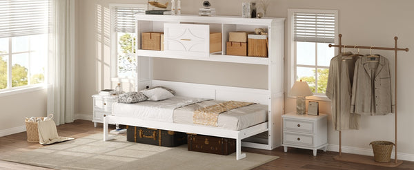 English Elm Twin Size Murphy Bed With Charging Station & Storage Drawer – Stylish, Space-Saving Solution! N7090004019K-GIGA