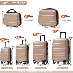 English Elm 6-piece Abs Hardshell Suitcase Set with Spinner Wheels Nested Storage Travel Ready Champagne N730P262652E