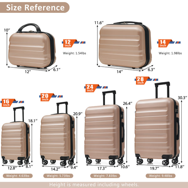 English Elm 6-piece Abs Hardshell Suitcase Set with Spinner Wheels Nested Storage Travel Ready Champagne N730P262652E
