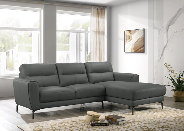 English Elm Top Top Grain Leather 2-Piece Sectional Sofa with Right-Facing Chaise, Tight-Back Stitching, Luxurious Upholstery Anthracite 60.9 L x 37.5 W x 30 H B011S01484